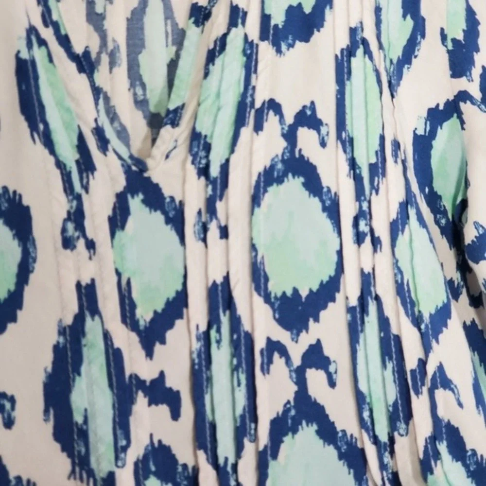 Lilly Pulitzer Sarasota Tunic Women XS Blue Mint Ikat Medallion‎ Split Neck Top - Picture 4 of 12